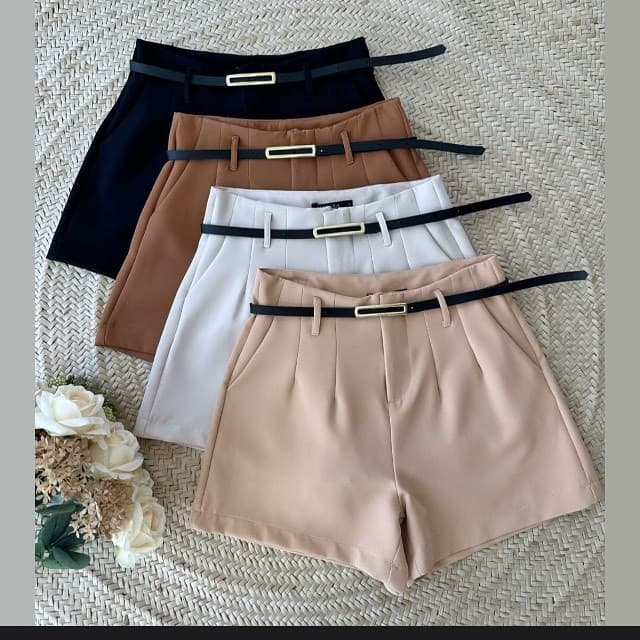 shorts z;r tecido alfaiateria com ziper na ferte com cinto