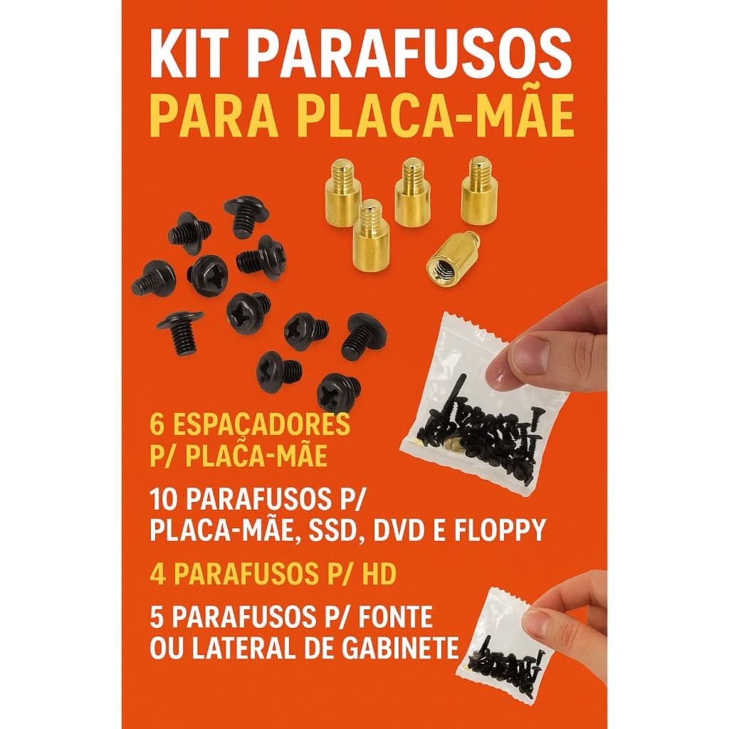 Kit Parafusos para Placa-Mãe com Espaçadores – 19 Peças para Gabinete, SSD e HD