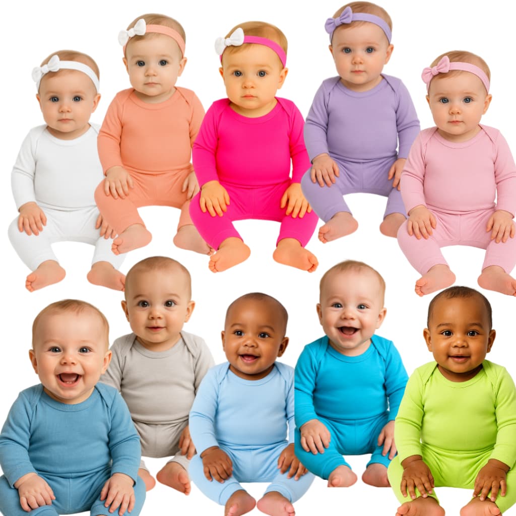 Kit 10 Conjunto Bebê liso Menino e Menina Suedine 100% Algodão 5 Bodys Manga Longa e 5 Calças