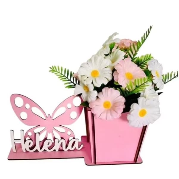 Kit Centro de Mesa Cachepo Borboleta Decoração Jardim Encantador Lembrancinha Flor porta lápis mdf