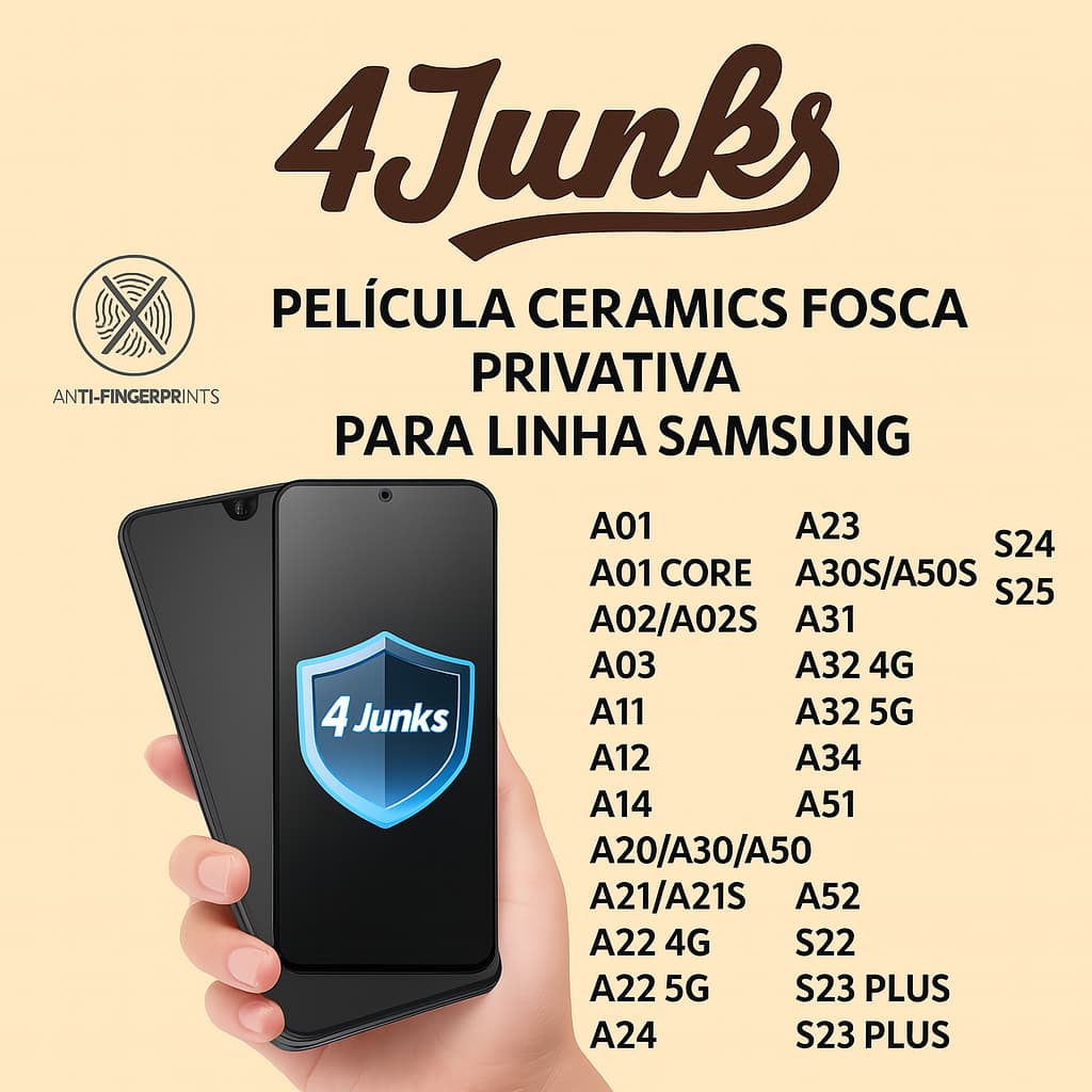 Película Cerâmica Fosca Privacidade Samsung A02 A03 A05 A14 A15 A25 A31 A34 A35 A51 A54 Anti-Espião