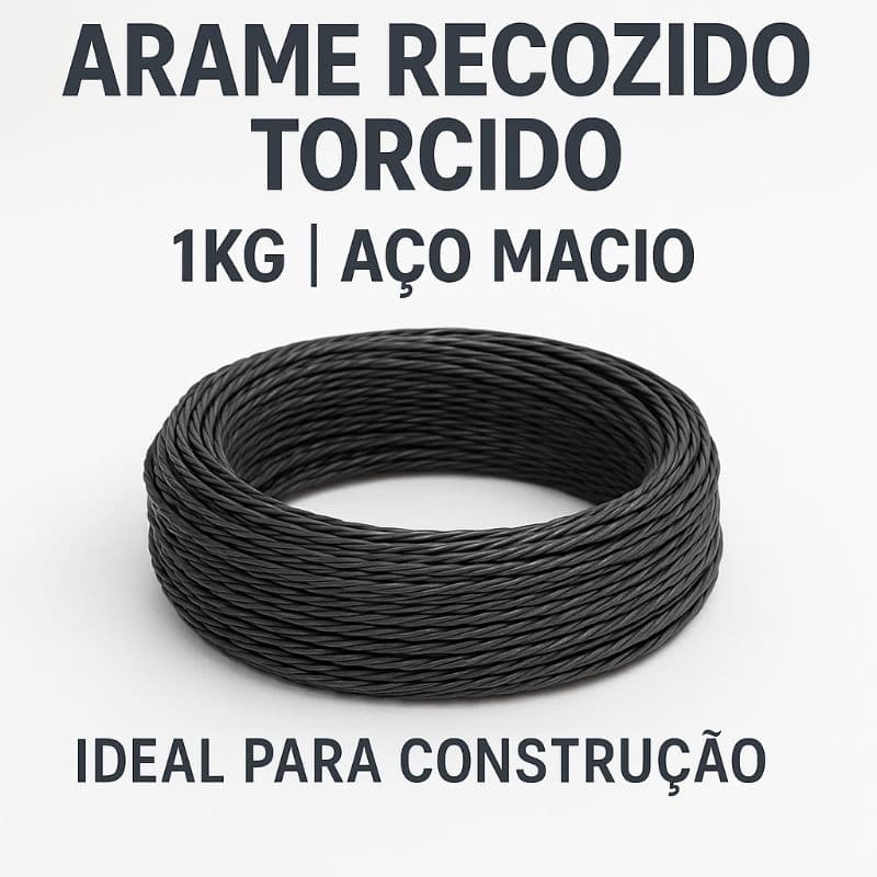 Arame Recozido Torcido 1kg BWG 18 (1,24mm) – Forte e Flexível, para amarração de colunas, vigas e sapatas.
