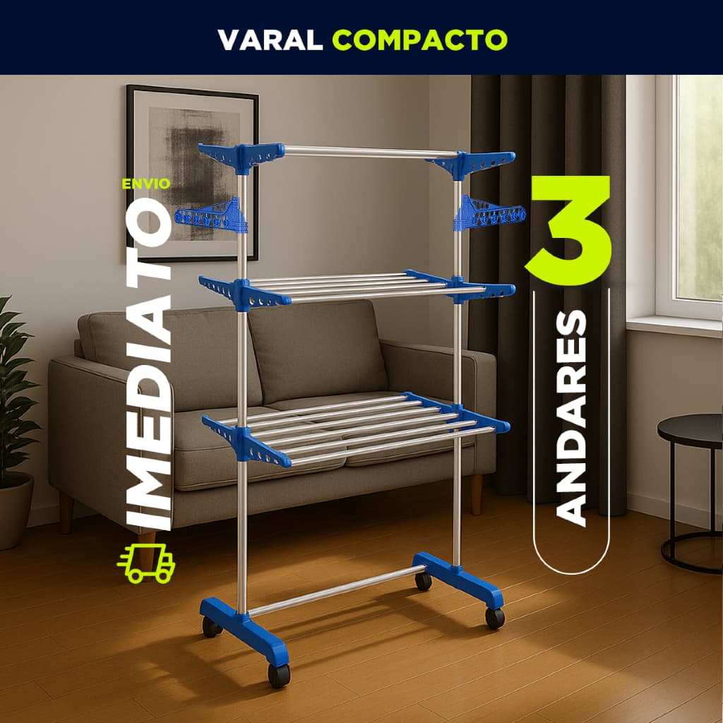 Varal De Chão Roupa Calcinha Prateleiras 3 Andares Dobrável Portátil