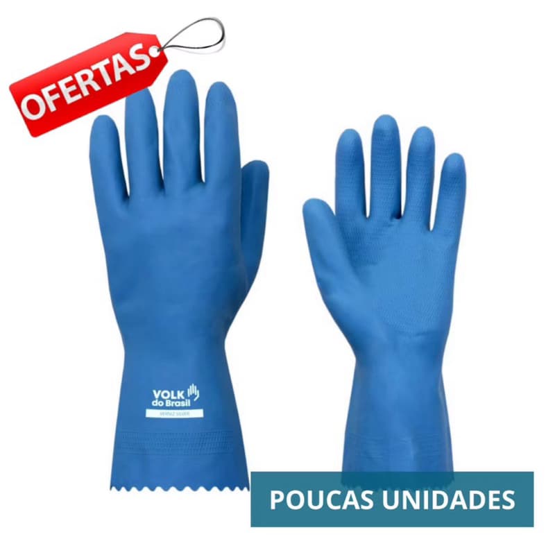 Kit 5 Prs Luva De Latex AZUL Multiuso Forrada Antiderrapante Impermeável Para Limpeza Louça Faxina Jardinagem volk