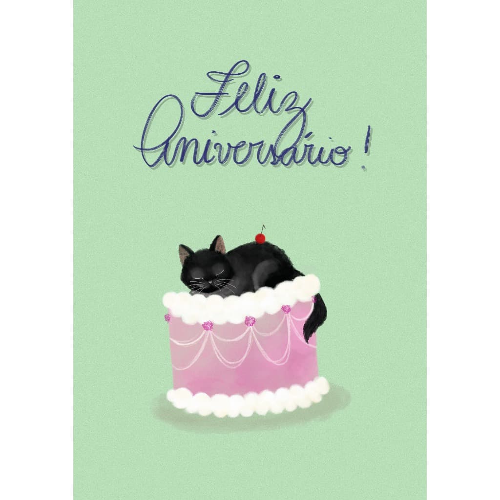 Cartão de presente Feliz Aniversário com gatinho