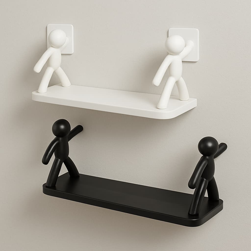 Prateleira 1/2 Estante Bonequinho Buddy plástico com suporte decorativa banheiro cozinha C/ Adesivo