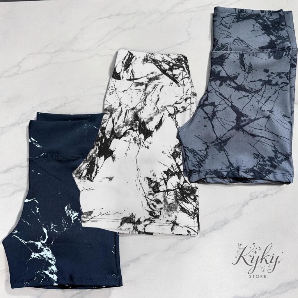 Kit 3 Shorts Marmorizado Roupa Fitness Cintura Alta Feminino Tie Dye Zero Transparencia Academia