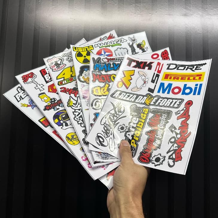 KIT 110 ADESIVOS GRANDES VINIL VARIADOS CARRO  MOTO  CAMINHÃO  BIKE- STICKERS  DIVERSOS 6 CARTELAS