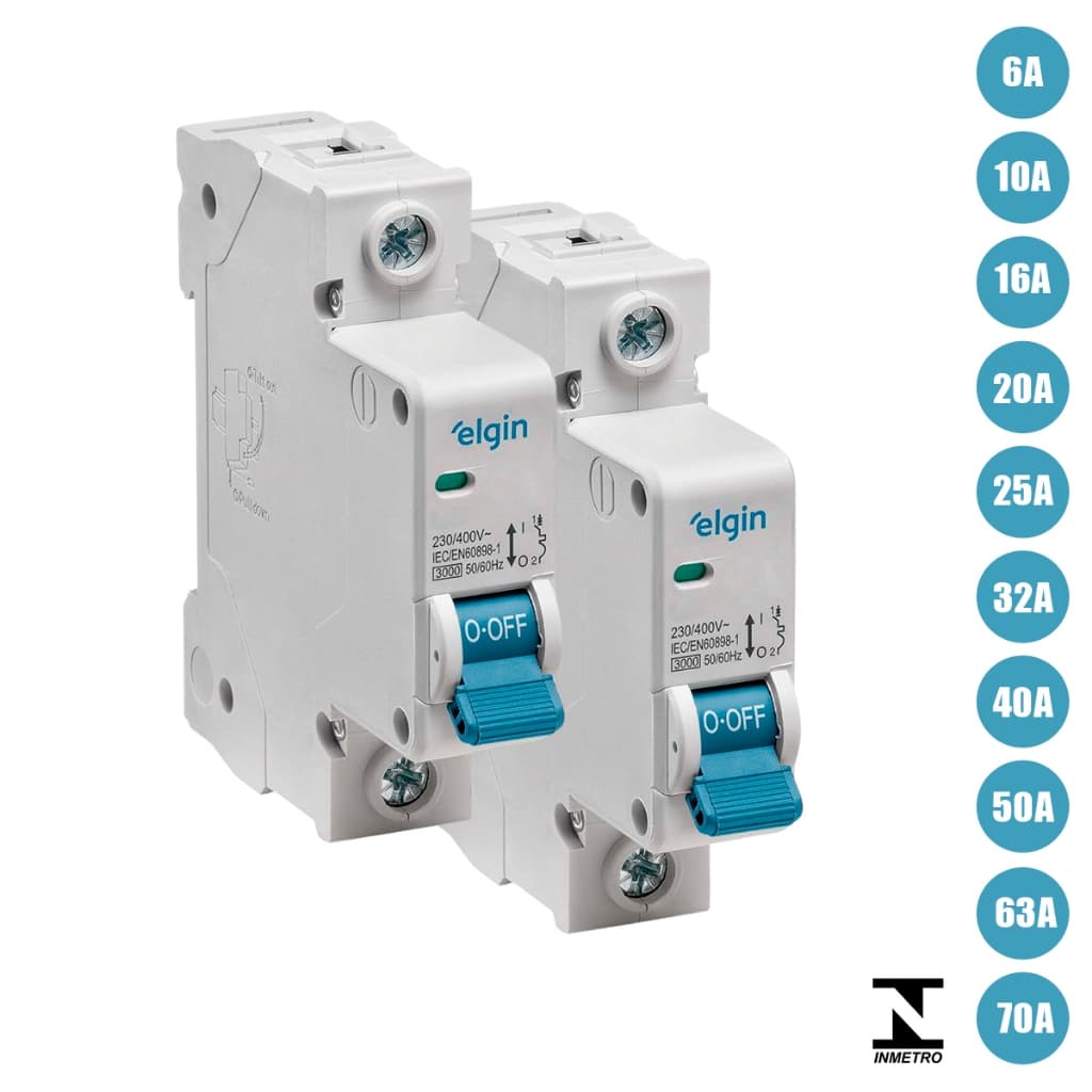 Disjuntor Monopolar Elgin 6A até 70A 1 Polo Curva C Homologado Inmetro Monte o seu Kit