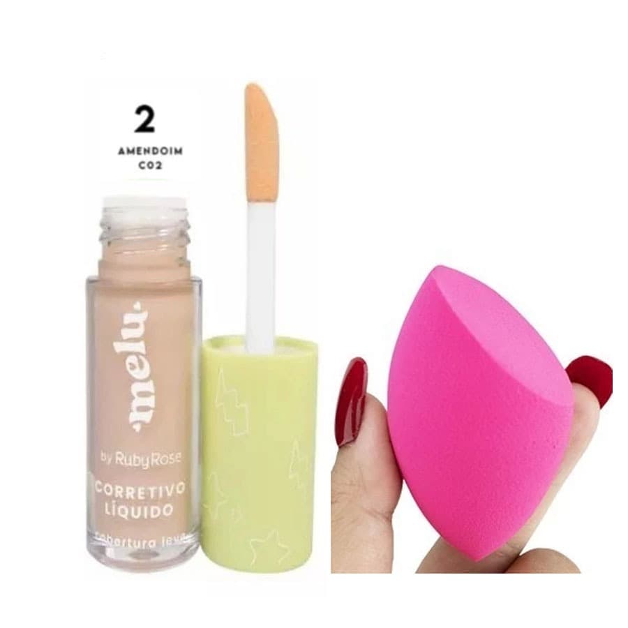 Corretivo Líquido Cobertura Leve Melu Ruby Rose 5ml Maquiagem+ 1 PC ESPONJA (COR aleatório)