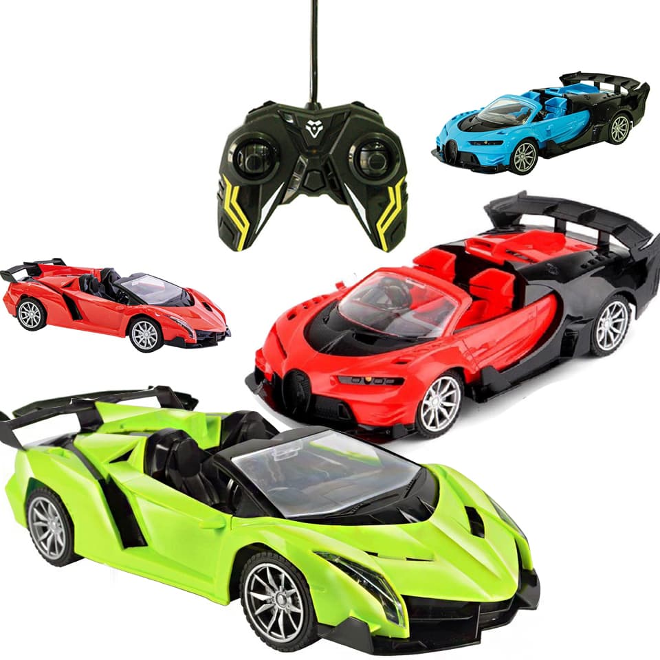 Carrinho De Controle Conversível Acende Faróis 7 Funções Lambo Bugatti Convexi 1:18 verde vermelho