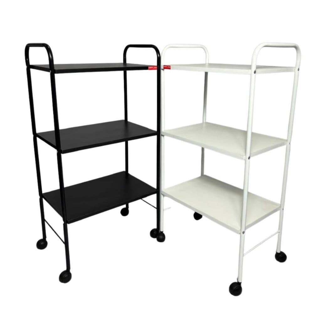 Carrinho Auxiliar Estética 3 Tampos Universal Branco Preto