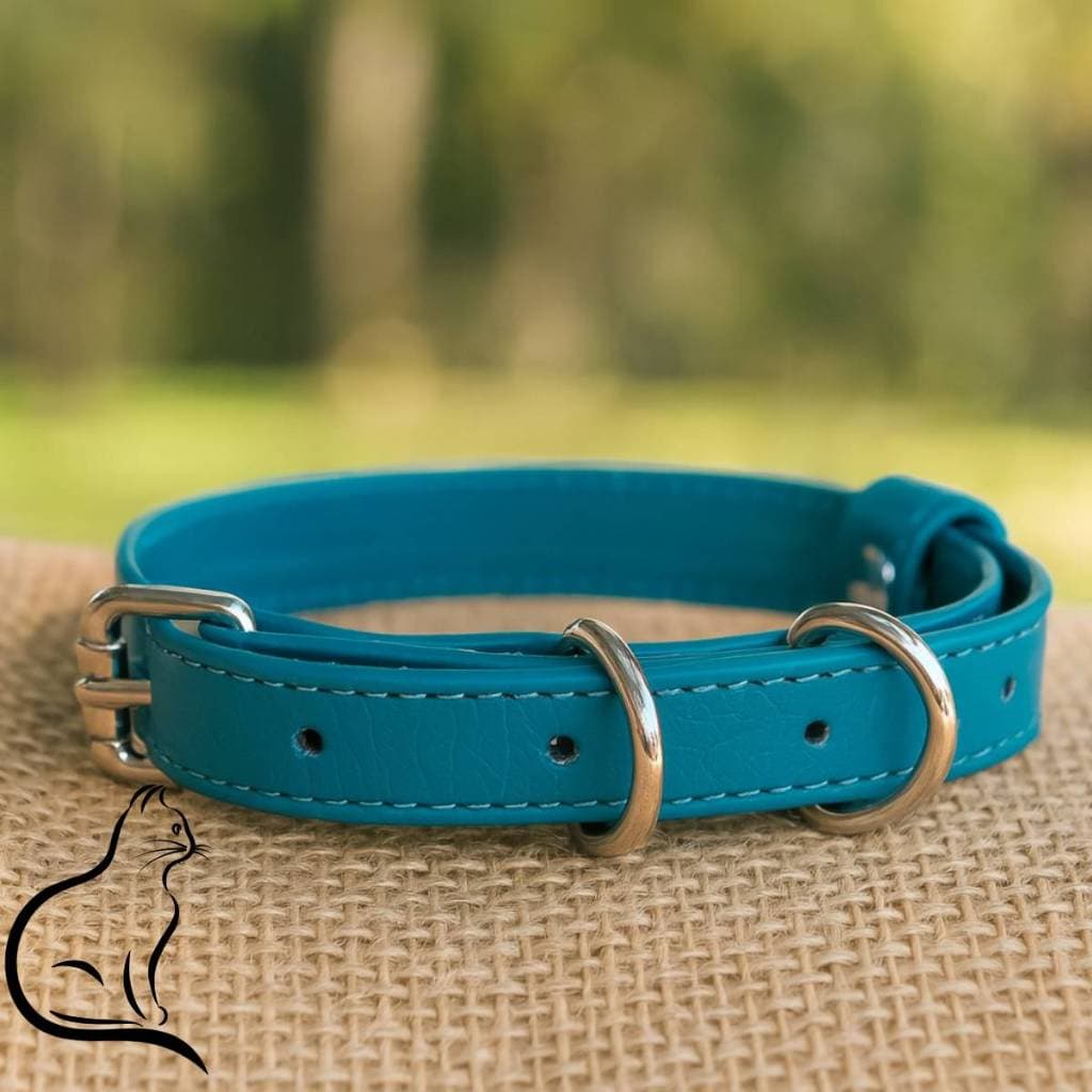 Coleia Azul para Gatos Couro Legítimo Artesanal Homemade Linda Delicada Luxo