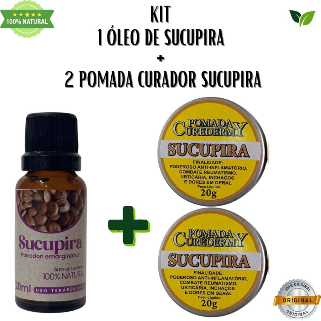 kit 1 oleo de sucupira 20 ml  + 2 pomadas de sucupira de 20 g