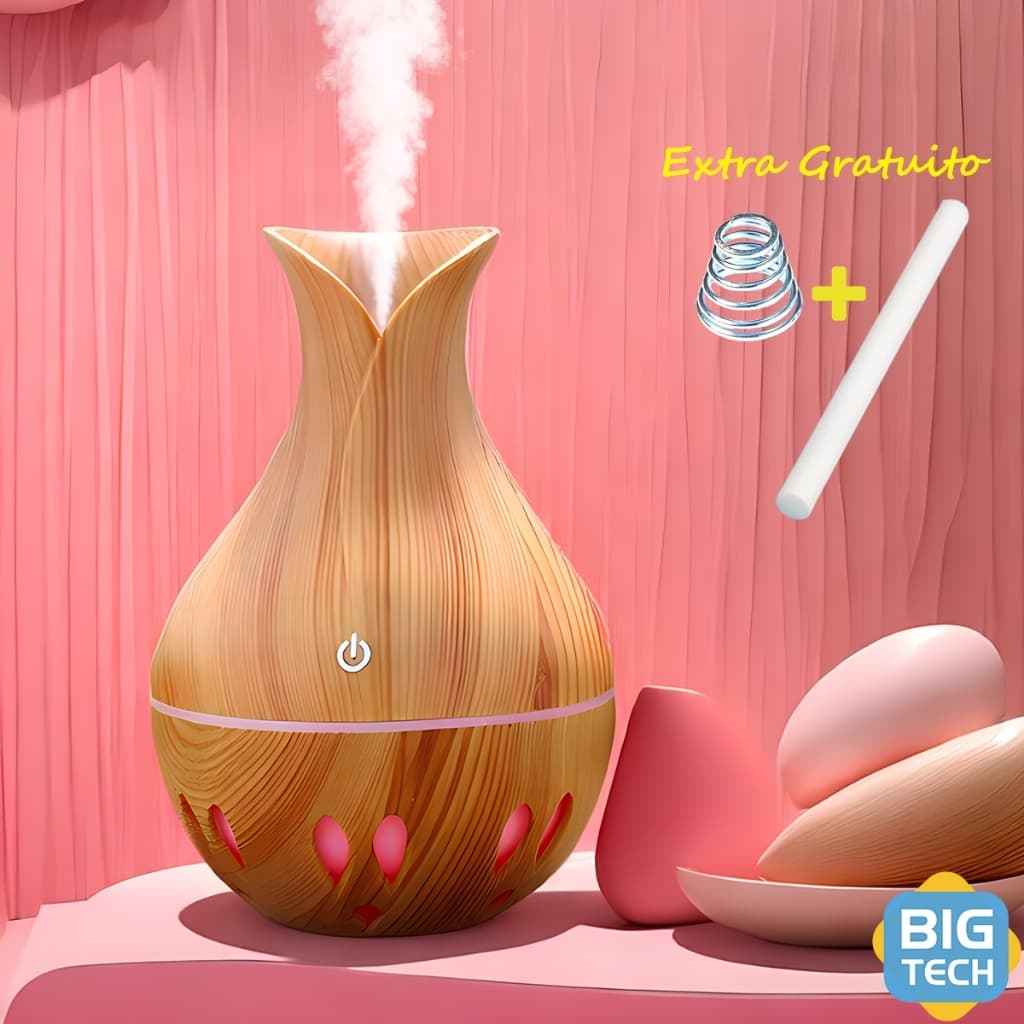 Umidificador De Ar Difusor Aromatizador Cor Madeira Escuro USB Ultrassônico Para Quarto UM036