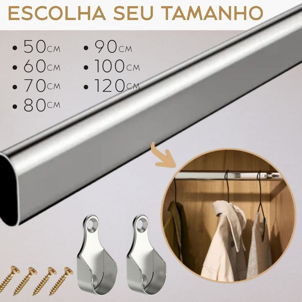 kit tubo Cabideiro Oval Oblongo Arara Para Guarda Roupas Móveis Tamanho Variados  .