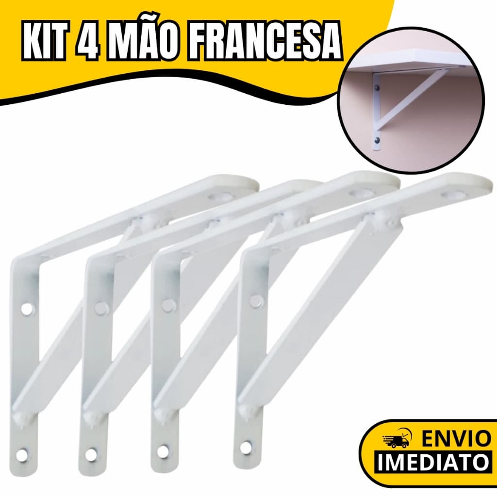 Kit com 4 Suportes de Prateleira Mão Francesa Cantoneira para Sustentação de Prateleiras