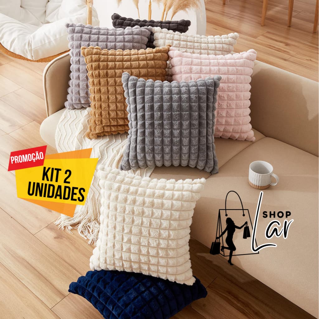 Kit 2 Capas para Almofadas 45cmx45cm Aveludadas em Pelucia Soft Decorativa com zíper