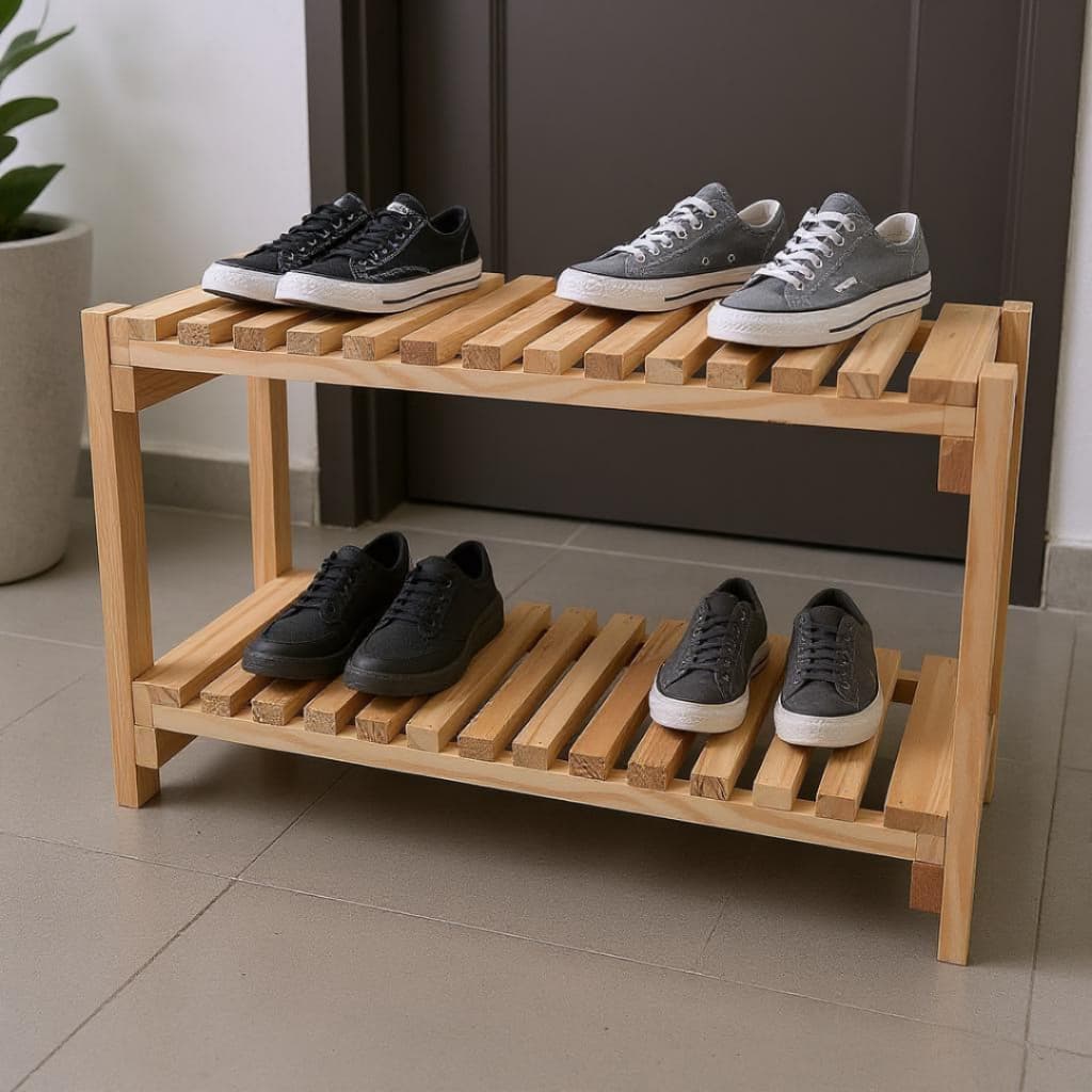 Sapateira Estante Organizadora De Pinus Multiuso Hall de Entrada Moderno Opções com 2 ou 3 Andares