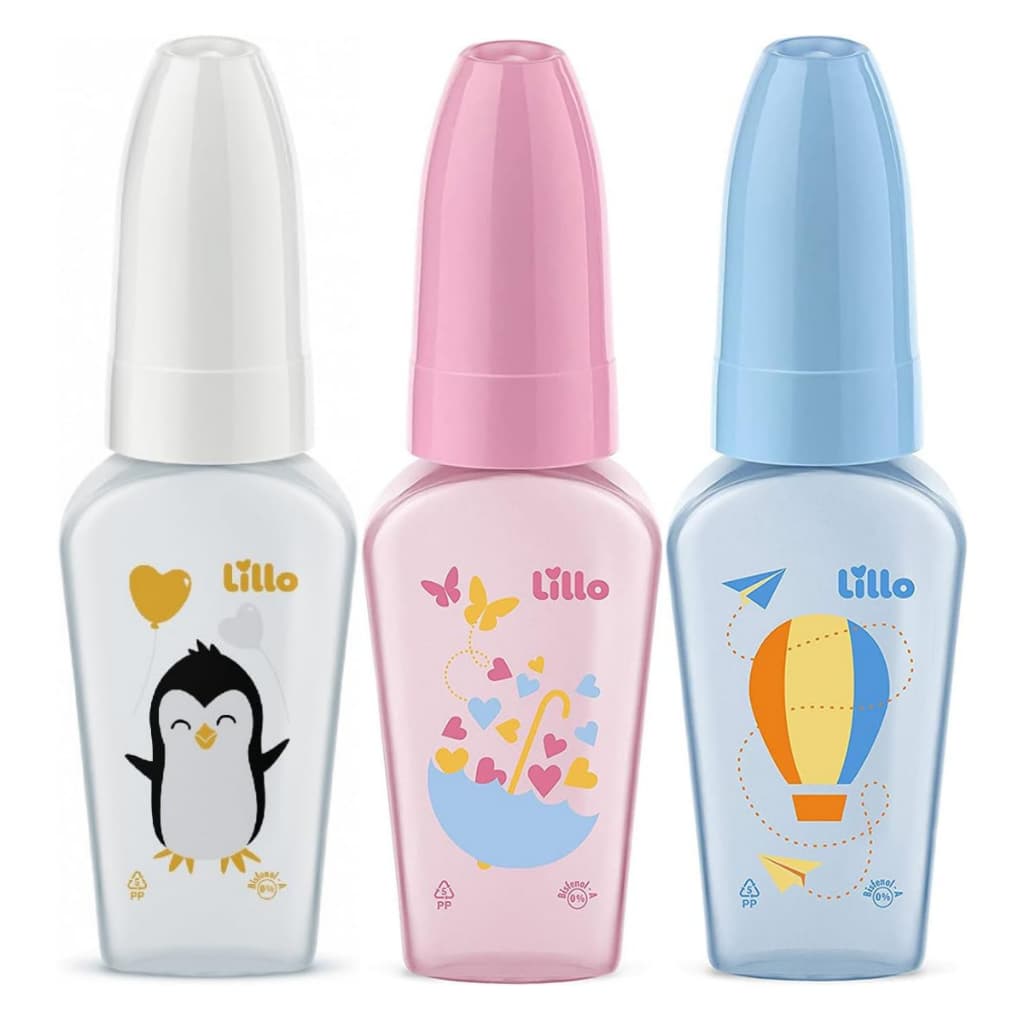 Mamadeira Chuquinha Primeiros Passos Lillo Bico Redondo Silicone Tampa Antivazamento 0-3 Meses 50mL