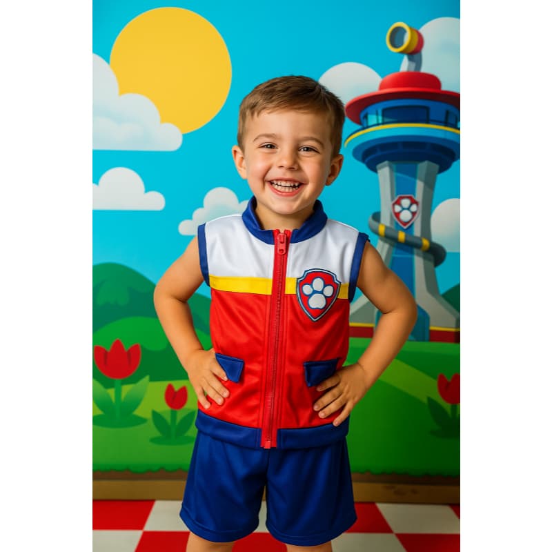 FANTASIA INFANTIL PATRULIA CANINA CONJUNTO RAYDER BRANCO E AZUL FESTAS ANIVERSARIOS CARNAVAL MENINOS