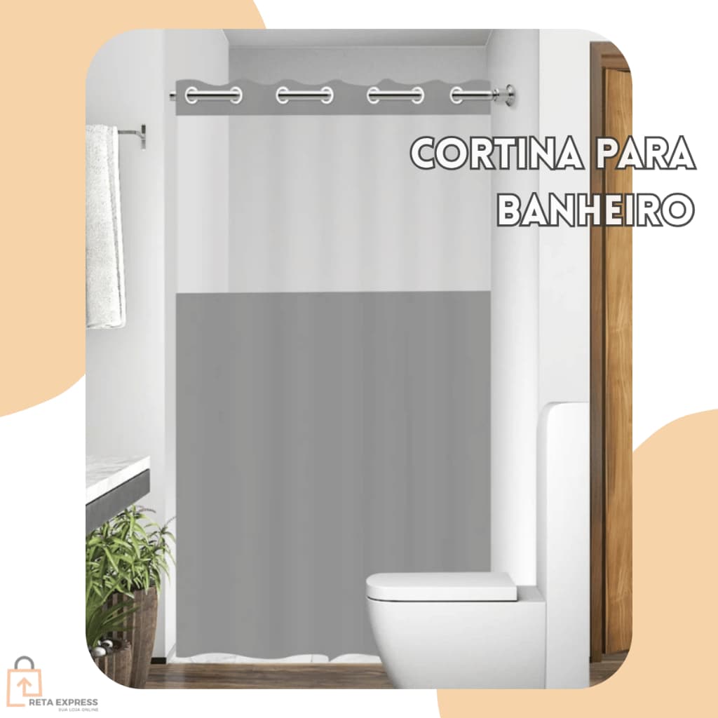 Cortina Em Pvc Para Box de banheiro Antimofo Com Ilhós 1,38x1,98 cor Cinza