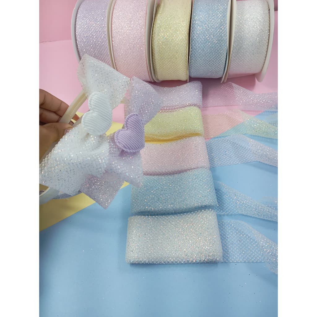 Fita de organza com glitter 38 mm/ rolo com 3 metros