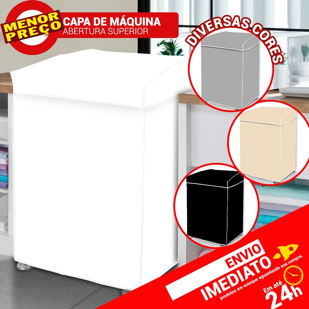 Capa P/ Máquina de Lavar Vinil Abertura Superior Tampa e Saia C/ Elástico Lavadora Todos os Modelos