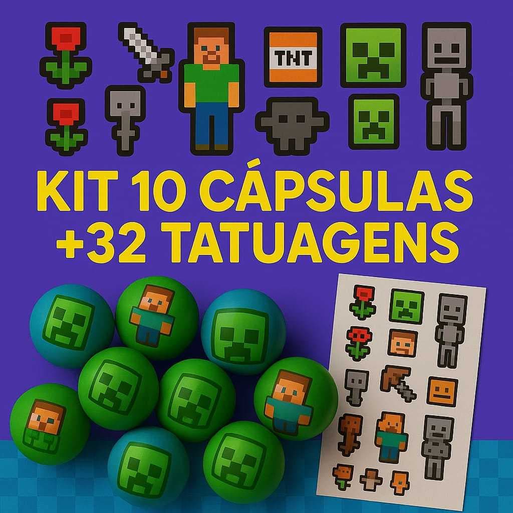 Kit 10 Capsula Blocos Surpresa + 32 tatuagens Blocos Infantil - Festa lembrancinha Infantil