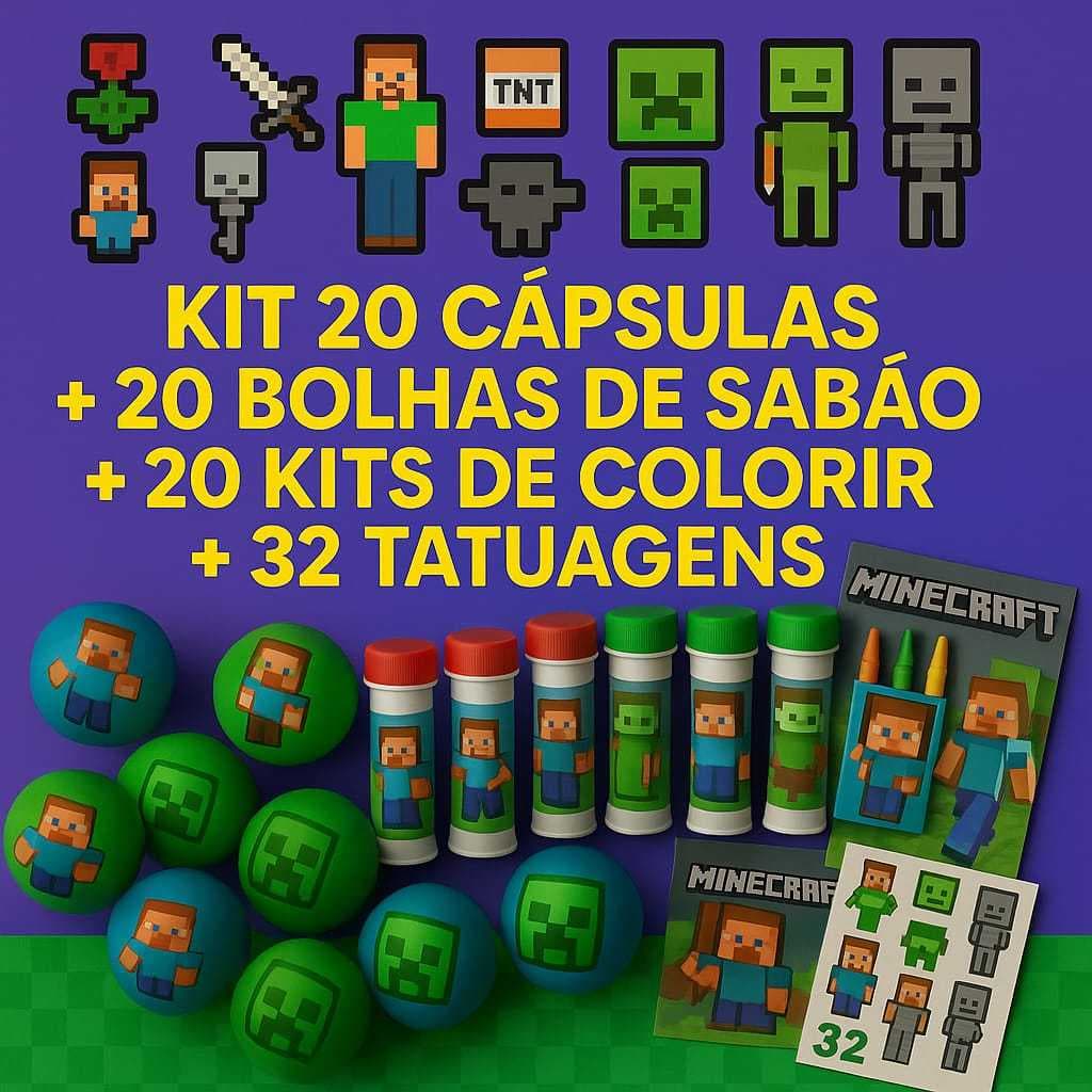 SUPER KIT BLOCOS 92 ITENS - CAPSULAS + BOLHAS DE SABÃO + KITS COLORIR + TATUAGENS FESTA INFANTIL
