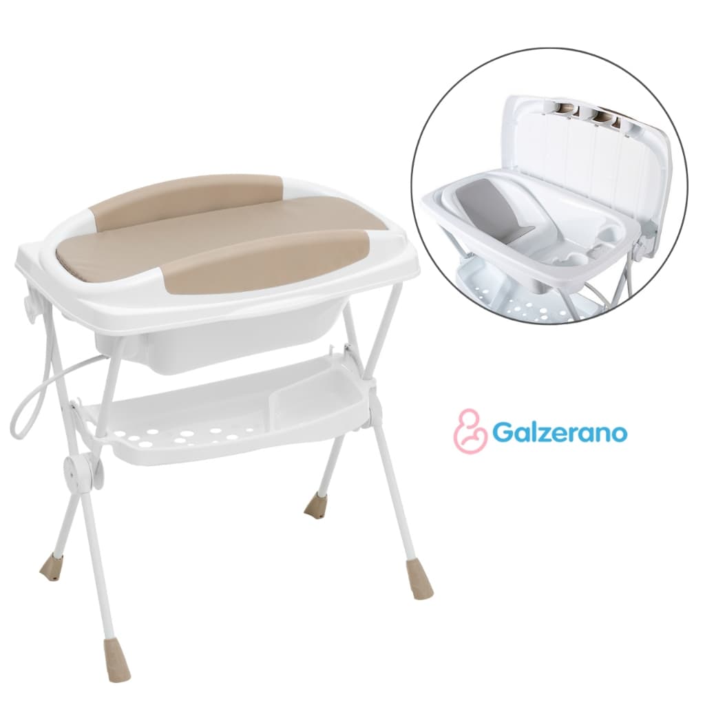 Banheira de Bebê com Trocador Almofadado Suporte 2 em 1 Plástica Infantil Desmontável Galzerano