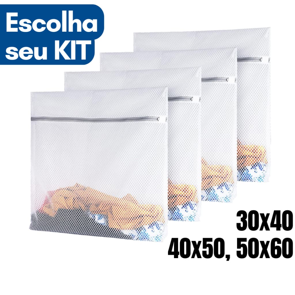 Kit Saco Lavar Roupa 30x40 40x50 50x60 Sacos para Roupa Delicada Íntima Calcinha Saquinho Lava