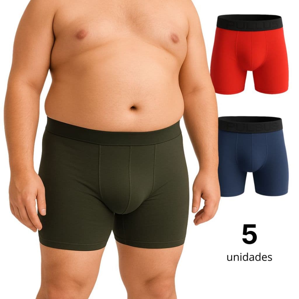 Kit Cuecas Boxer Plus Size Masculina em Microfibra Lisa