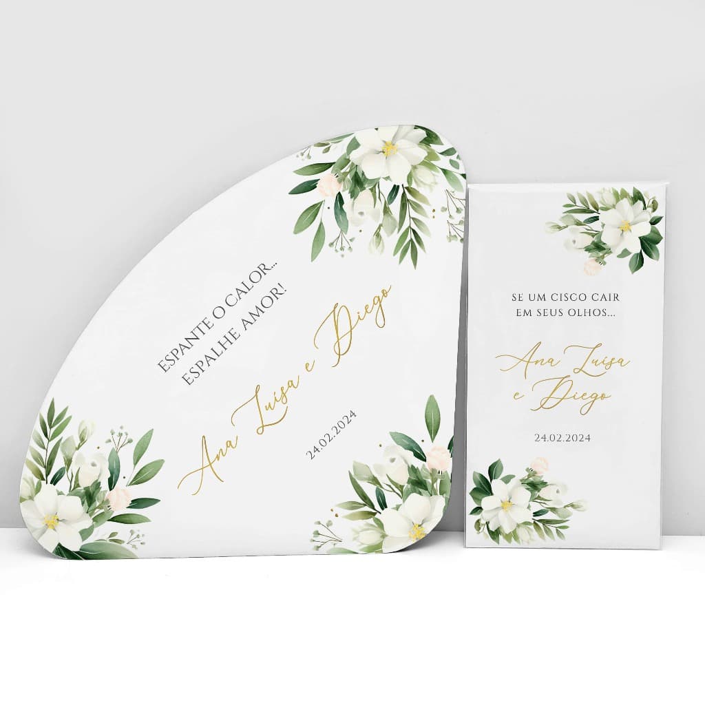 Kit Lenços Lágrimas de Alegria e Ventarolas Personalizado Casamento 2025 (9 dias úteis de produção)