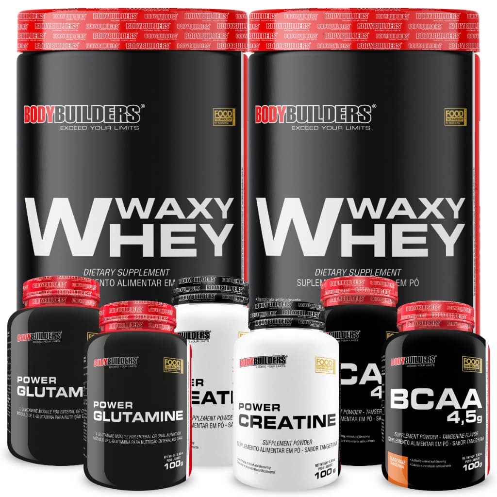 Kit 2x Waxy Whey 900g + 2x Power Creatina + 2x BCAA 100g + 2x Power glutamine 100g - Bodybuilders