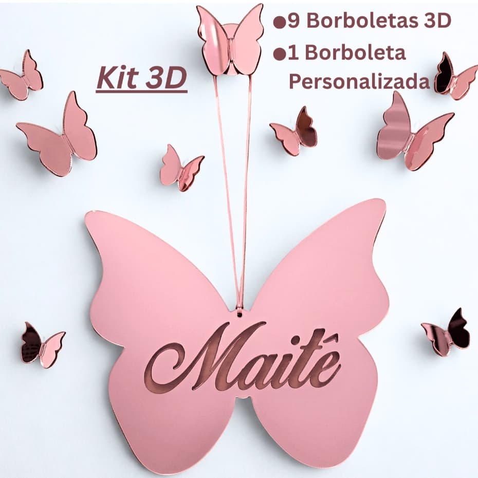 Enfeite Porta Maternidade Borboleta Acrílico Espelhado Quarto Infantil Menina - Nome Personalizado