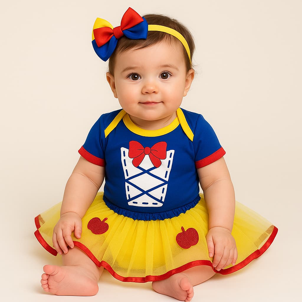 Body Bebê Infantil Menina Mêsversário Temático Branca de Neve Super Confortável Linha Premium