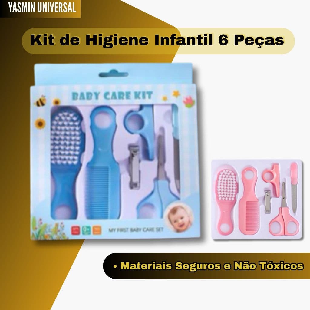 Kit Higiene Infantil 6 Peças Cuidados Bebe Recém Nascido Cortador de Unha Escova de Cabelo Tesoura
