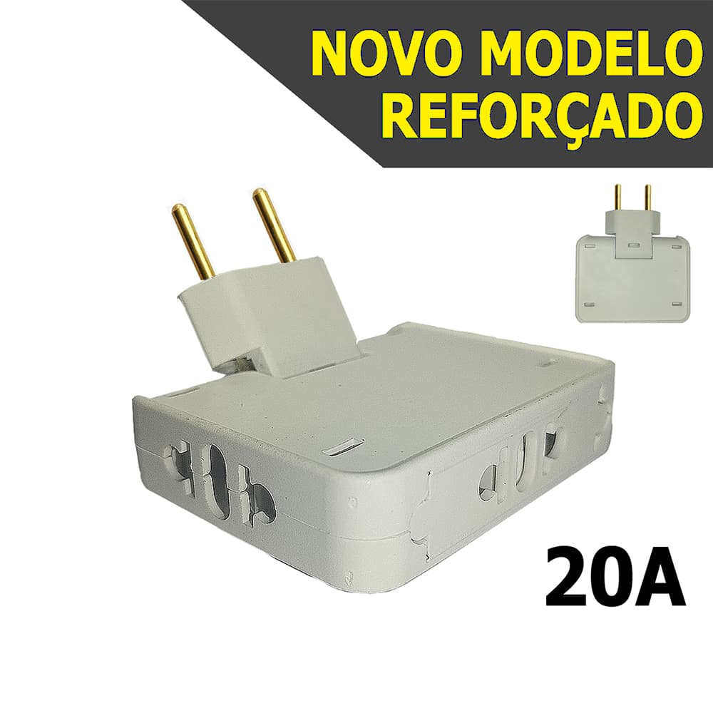 NOVO MODELO Adaptador Benjamin 20A ( ARTICULADO ) 3 Saídas Reforçado