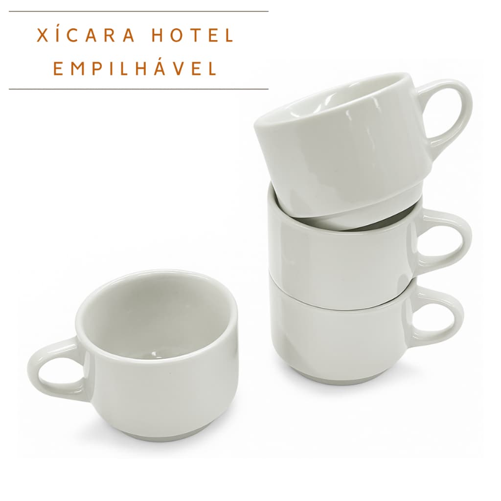 Jogo Xicaras Chá Café 170ml Porcelana Branca Modelo Hotel Empilháveis Segunda Linha
