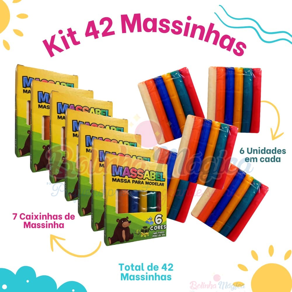 Kit 42 Massinha de Modelar 6 Cores Diferentes Colorida Kit Festa Lembrancinha Aniversario Prenda