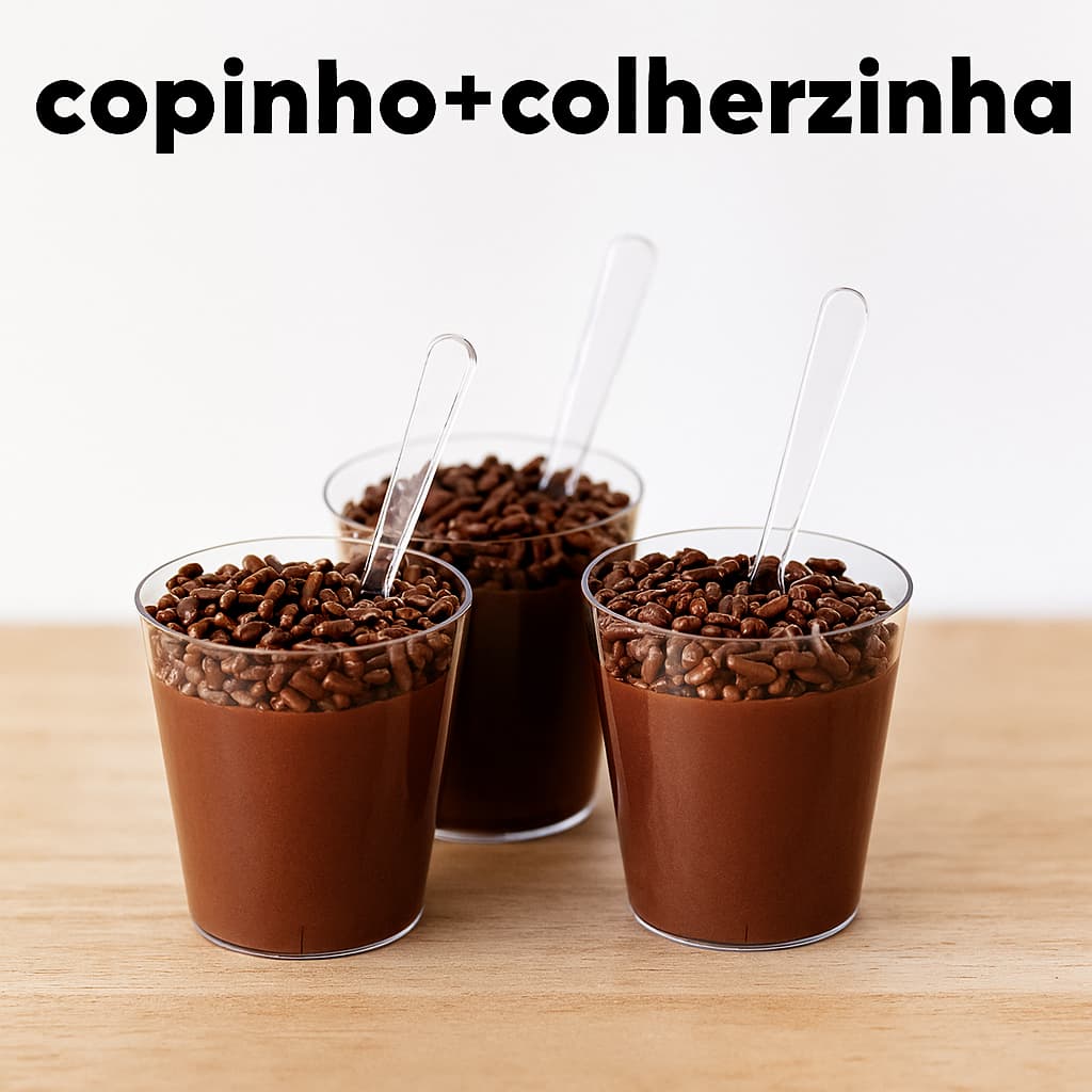 KIT 100 COPINHO 25 ML BRIGADEIRO ACRÍLICO + 100 MINI COLHER