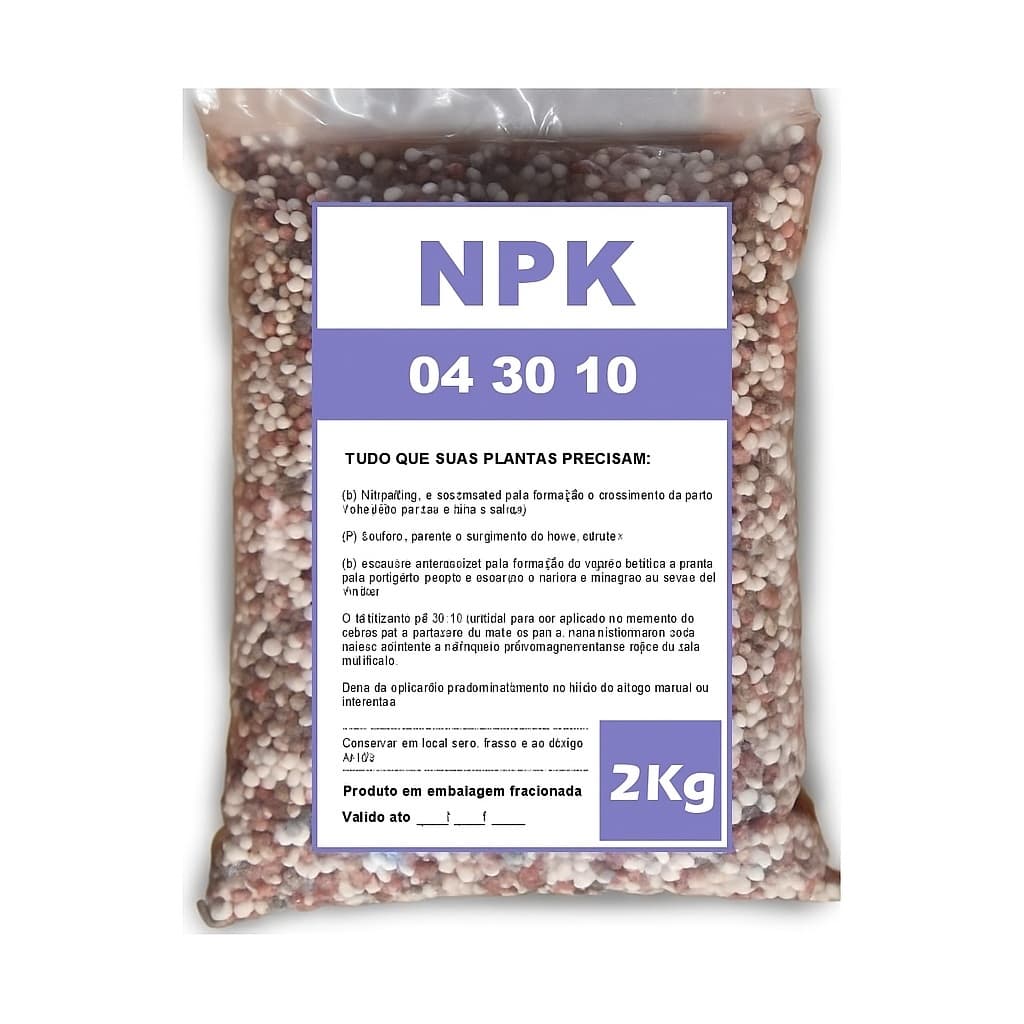 2kg Fertilizante NPK 04 30 10 - Adubo para cobertura floração e frutíferas