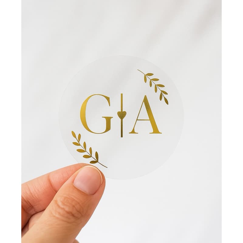 Adesivo transparente letras douradas, prata, hotstamping