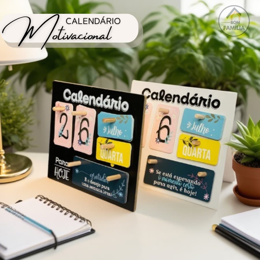 Calendário de Mesa Decorativo de Madeira com Plaquinhas Permanente Colorido Escritório