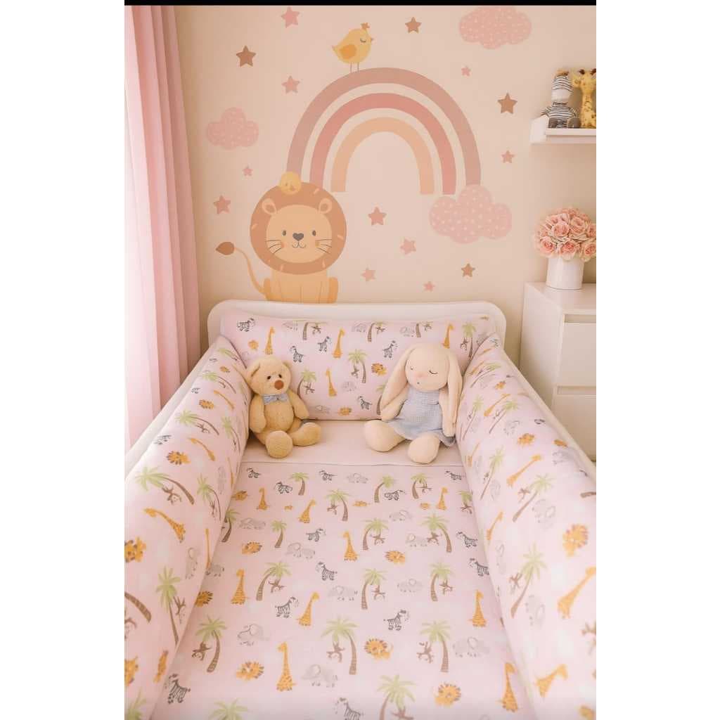 Kit protetores para berço bebê menino 3 peças 100% Algodão Estampa do Safari zoológico