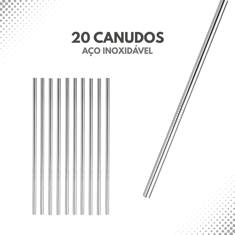 Kit 20 Canudos Reto Aço Inox Reutiizável Ecológico Sustentável Bar Bebidas Sucos Restaurante Festa