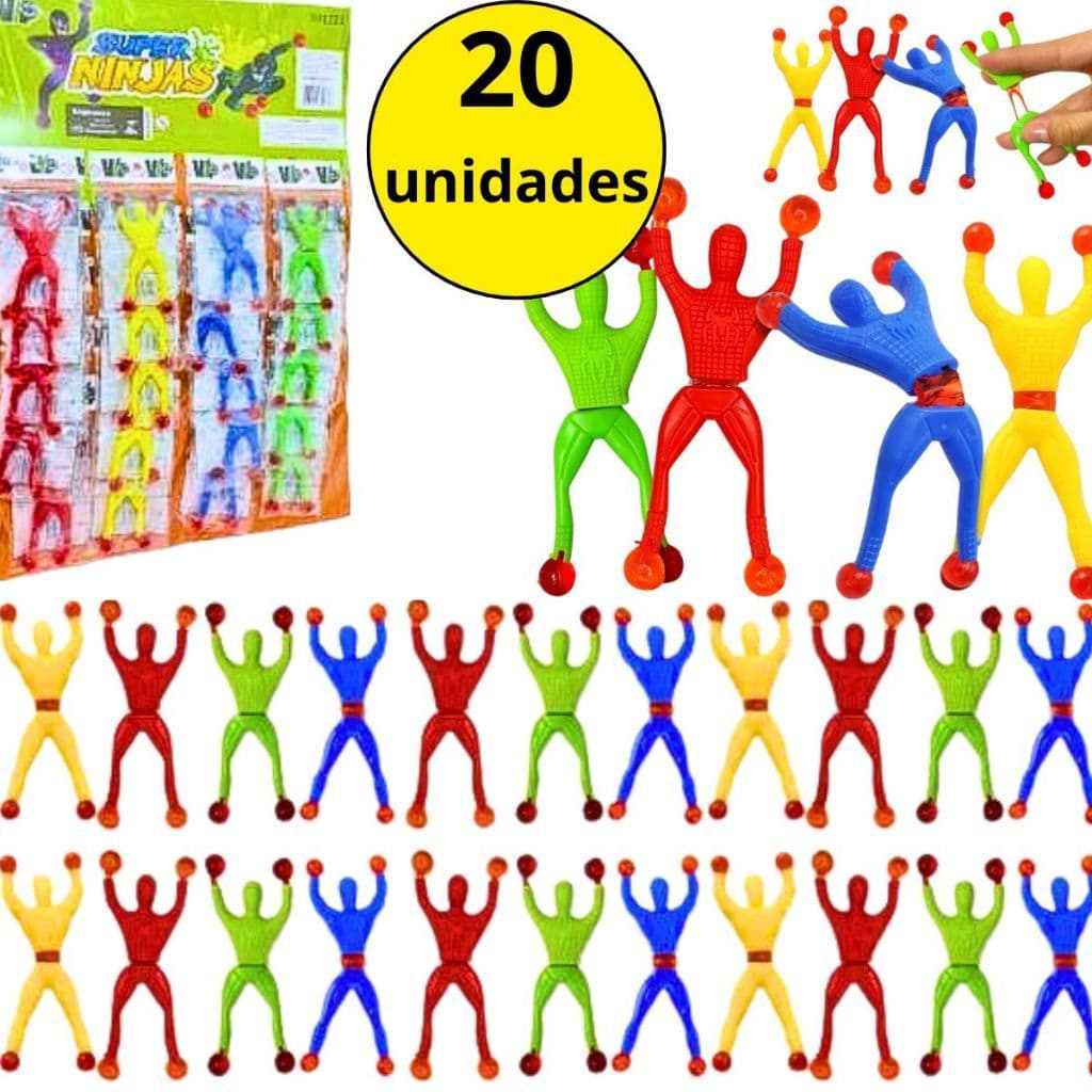KIT 20 Super Ninja Boneco Gruda Parede Escala Grude Vidro Brinquedo Lembrancinha Festa Infantil
