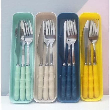 Jogo Talher Colher 3pc Inox Estojo Garfo Faca Marmita Viagem 89012