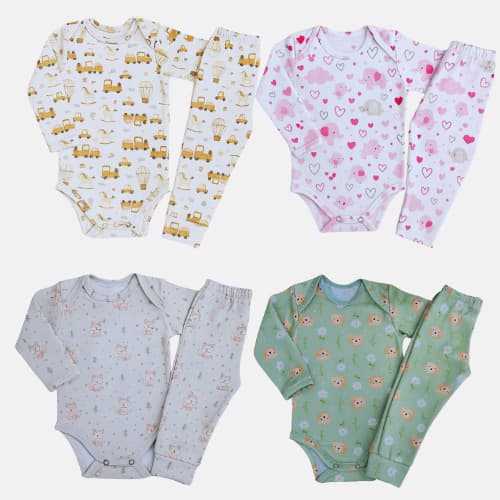 Conjunto Térmico Bebê Menina e Menino - Body Manga Longa + Calça Peluciada